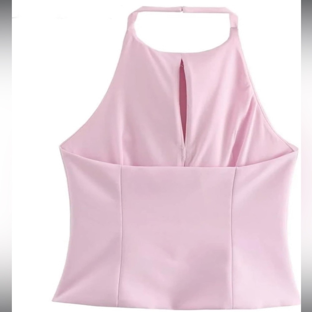 Zara Elegant Pink Sleeveless Top with Bow Accents - Picture 2 of 4